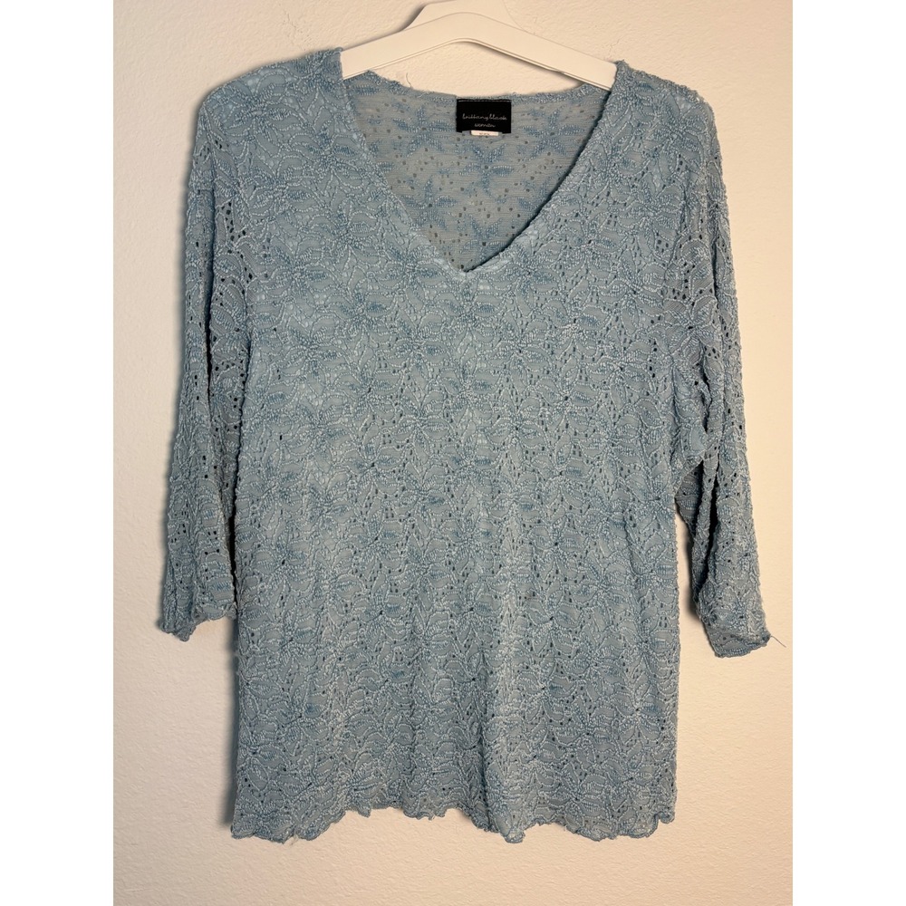 Brittany Black Woman Blue Lace V-Neck Top 3/4 Sleeve Plus Size 2X 6379125RO